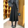 Falda midi gris de mezcla de lana súper elegante para mujer, otoño 2026, nueva colección de invierno, de cintura alta, línea A, falda acampanada de acetato y lana