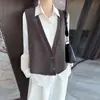26 Novo Colete de Tricô de Lã Pura Sete Pontos Espessado Gola V Cardigan Irregular Sem Mangas Camada Capa de Ombro de Inverno