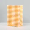 Bolsa de Papel para Empacar Marrón Fondo Cuadrado Bolsa para Dulces Regalo Se Puede Imprimir con Logo Cuadros Coloridos Empaque para Llevar Bolsa Pequeña para Regalo Fresco