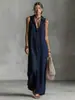 Estación Independiente Comercio Exterior Verano Europeo y Americano AliExpress Transfronterizo Nuevo Estilo Abotonado Sin Mangas Con Capucha Vestido Largo Ropa de Mujer
