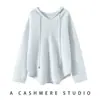 Suéter fino de caxemira com capuz, moderno e estiloso, para mulheres, estilo solto e casual, base de tricô jacquard, pulôver