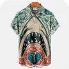 Comércio exterior 2024 estampa legal fofa de tubarão com impressão 3D camisa masculina casual de rua masculina