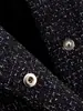 Roupas Femininas Estilo Europeu e Americano, Blazer Acinturado, Blazer de Tweed Preto e Branco, Blusa de Manga Longa, Novo Estilo de Roupa Feminina