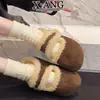 Pantuflas de Algodón para Mujer, Estilo Birkenstock con Suela Gruesa, Piel de Vaca, Punta Cerrada, para Exteriores, Modelo Nuevo Otoño e Invierno 2026, Zapatos Cálidos con Forro de Lana de Cordero