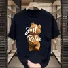 Camiseta de Verano para Hombre de Manga Corta Estampado Sencillo de Oso de Dibujos Animados Casual Versátil Cuello Redondo Top Juvenil Wish Amazon