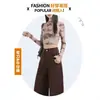 2026 jeans de pierna ancha, forrados de felpa gruesa, color marrón jaspeado, para mujer, otoño/invierno, estilo americano, tiro alto, high-street, pantalones de largo hasta el suelo
