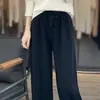 Pantalones de Punto 100% Lana Pura para Mujer Pantalones de Pierna Ancha Otoño e Invierno Engrosados Pantalones Casuales Cintura Alta Pantalones Rectos de Cachemira