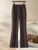 Pantalones de Lana a Cuadros para Mujer, Otoño e Invierno de Cintura Alta, Pantalones de Traje Fluidos de Campana, Nuevos Pantalones Casuales de Corte Ajustado de Tencel Acetato 2026