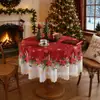 Toalha de Mesa Estilo Natalino Transfronteiriça Árvore de Natal Floral Atmosfera Festiva Decoração Redonda Impermeável Mesa de Escritório Mesa de Centro Toalha de Mesa em Estoque