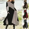 Vestido feminino longo 2025 novo europeu e americano transfronteiriço wish AliExpress comércio exterior manga longa gola redonda cor sólida longo feminino