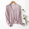 Camisa de Verano con Aire Acondicionado Slub Seda de Hielo Camisa Protectora del Sol Cárdigan Tejido Delgado para Mujer Corto Ajustado Falda Slip Blusa