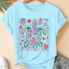 Marca independiente ropa de verano para mujer talla europea, estampado de tortugas y flores en acuarela, cuello redondo, manga corta, estilo casual, talla grande