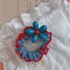 Elástico de Cabelo Floral Color-Blocking Doce Vermelho e Azul Estilo Coreano, Simples e Sofisticado, Alta Elasticidade, Corda para Rabo de Cavalo Estilo Celebridade da Internet para Mulheres