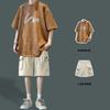 Camiseta de Verano para Hombre, Corte Holgado, Marca de Moda, Cuello Redondo, Manga Corta, Combinada con Conjunto Fresco de Shorts de Manga Corta para Verano, Versátil para Hombre