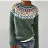 Amazon Europeo y Americano Nuevo Suéter para Mujer Wish Más Vendido Cuello Redondo Combinación de Colores Suelto Moda Jersey Tejido
