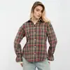 2026 Amazon Transfronterizo Estilo Vintage Versátil Diseño Camisa Holgada Primavera y Otoño Cuadros Manga Larga Bolsillo Camisa para Mujer