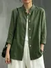 Chaqueta de algodón y lino con cuello mao estilo chino nuevo transfronteriza para mujer, cárdigan holgado para primavera y otoño, camisa casual de manga larga en estilo chino tradicional, venta al por mayor para exportación