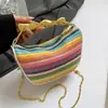 Bolsa pequena de palha tecida para mulheres 2026 nova moda color blocking bolsa bolinho casual estilosa para o dia a dia bolsa tiracolo
