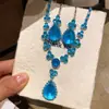 Luz do Lago e Reflexo na Água, Colar Flor Gota d'Água com Pedra Azul, Corrente de Clavícula Elegante de Luxo Leve, Colar Elegante Estilo Palácio
