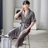 Pijama Camisón de Hombre Verano Seda de Hielo Holgado Talla Grande Joven y de Mediana Edad Delgado Sensación Fresca Longitud Media Ropa de Casa