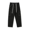 Danboni Outono e Inverno Americano Nova Moda Streetwear Jeans Marca de Moda Roupa de Trabalho Cintura Elástica Bolso Grande Caimento Calças de Perna Larga