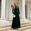 Vestido Largo de Estilo Dama Elegante Europeo y Americano Otoño e Invierno 2025 Terciopelo Dorado Color Puro Vestido de Alta Gama