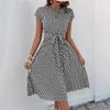 Vestido plissado de verão de manga curta com cadarço Amazon temu super promoção Moda Temperamento elegante feminino Saia simples