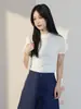 Estructura Simple Minimalista Estilo ROW Camiseta de Manga Corta Cuello Redondo Pequeño de Lana Tencel Inteligencia Alta Estándar para Viajes al Trabajo Hombro Recto Ajuste Delgado Top