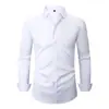 Camisa social casual masculina de outono, tamanho plus size, manga longa, cor sólida, sem amassar, elástica, amiga da pele, corte slim