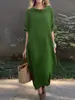 Vestido Largo Casual Holgado de Manga Media con Cuello Redondo Talla Plus de Manga Larga Acampanado Estilo Europeo y Americano para Mujer - Lo Más Vendido de Amazon Primavera 2025