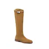 Botas Western de Cuero Vintage Desgastado con Puños Fruncidos, Botas Altas de Monta para Mujer, Botas Largas de Otoño e Invierno