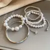 Pulseira de Rede Azul Dourada com Flor de Vidro Pérola Zircônia Brilhante Pulseira Elegante de Luxo Leve Joia de Mão Versátil da Moda