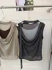 Chegada Nova de Verão Shangya Design Estilo Hong Kong Gola Drapeada com Fita Sem Mangas Blusa Irregular 9273 Top com Gola Drapeada