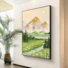 Pintura Decorativa Montanha Dourada Rizhao Textura Grossa Pintura de Parede para Sala de Estar Estilo Creme Pintura a Óleo de Paisagem para Hall de Entrada Estilo Curativo Pintura de Parede de Paisagem