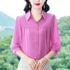 Camisa de Chiffon para Mulheres, Novo Estilo da Moda Verão 2026, Elegante Top de Manga Três Quartos, Blusa Estilosa para Primavera e Outono