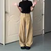Calça Jeans Khaki de Perna Larga com Barra Curva para Mulheres, Novo Estilo Outono, Cintura Alta, Caimento Solto, Emagrecimento, Fluido, Calça Reta de Comprimento Total, Tendência