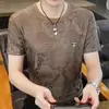 Oferta Especial Camiseta de Manga Corta Jacquard de Seda Helada para Hombre Verano Nueva Cuello Redondo Manga Media Ajustada Casual Versátil Top