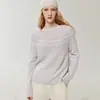 Fio Campbell 25% Seda de Amora 75% Caxemira Feminino Gola Redonda Ombro Assimétrico Tricô em Ponto Trançado Suéter Interno Macio e Confortável