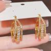 Pendientes de Aleación de Cobre con Circonita Diseño Único Sentido Geométrico Cuadrado Pendientes Completos de Circonita Pendientes Ligeros de Lujo con Sentido de Diseño Versátil