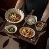 Juego de cuenco y plato rústico de cerámica para una sola porción, vajilla de cerámica para el hogar al por mayor, cuencos de arroz, platos y vajilla de estilo vintage para restaurantes, en stock