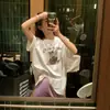 Camiseta de Manga Corta Estampada Cuello Redondo Holgada Adelgazante Estilo Coreano Verano Ropa para Mujer 2026 Nueva Casual Versátil Top de Algodón Puro