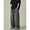 Calças compridas casuais soltas e retas masculinas, cintura solta, marca da moda, vintage, lavadas, antigas, jeans de perna larga