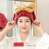Touca Bainard Personalizada de Tecido Coral para Secar Cabelo com Laço, Espessa, Secagem Rápida, para Uso Doméstico, Absorvente, Touca de Banho Fofa, Em Estoque, Atacado