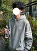 Sudadera con capucha bordada con letras grises estilo retro americano para hombre, primavera y otoño, corte holgado, chaqueta de marca de moda resistente con tres rayas para pareja