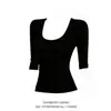 Camiseta Negra de Manga Media con Cuello en U, Hombro Normal, Manga Corta para Mujer, Nuevo Estilo de Primavera, Top Elegante Ajustado de Manga Media