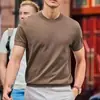 [Comércio Exterior de Alta Qualidade] Primavera/Verão Masculino Malha Manga Curta Casual Negócios Camiseta Base Suéter Gola Redonda