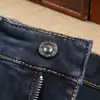 Calça Masculina Jeans de Sarja Grossa Cor Azul Escuro Corte Reto Slim Fit Outono Inverno Primavera Algodão Fibra de Poliéster Business Casual
