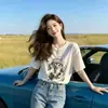 Camiseta Popular Nueva de Verano 2026 de Algodón Puro de Manga Corta para Mujer, Talla Grande de Corte Holgado, Adelgazante, Top Versátil de Media Manga para Mujer