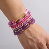 Pulsera Amazon de estilo étnico en capas vintage, única y creativa, pulsera de cuentas con degradado de cristal multicolor versátil