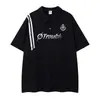 Ropa para Hombre Ins Retro Americano Camiseta Negra de Manga Corta con Hombro Caído, Estampado de Caballo en Racimo y Diseño de Letras, Peso Pesado Holgada Estilo High Street
